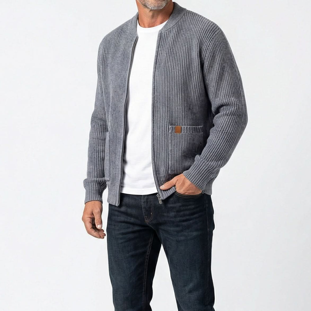 Cardigan de malha canelada com gola subida para homem