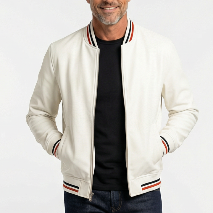 Men's Retro Stripe Ribbed Bomber Jacket