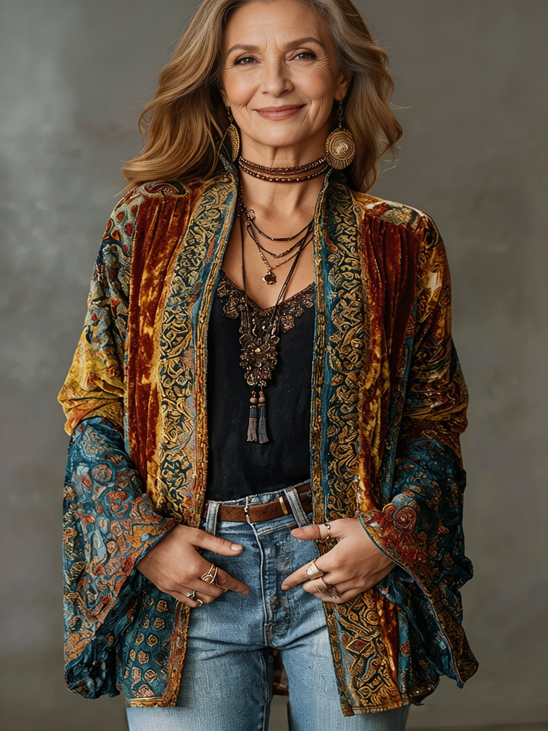 Women's Stylish Velvet-Touch Bohemian Cardigan