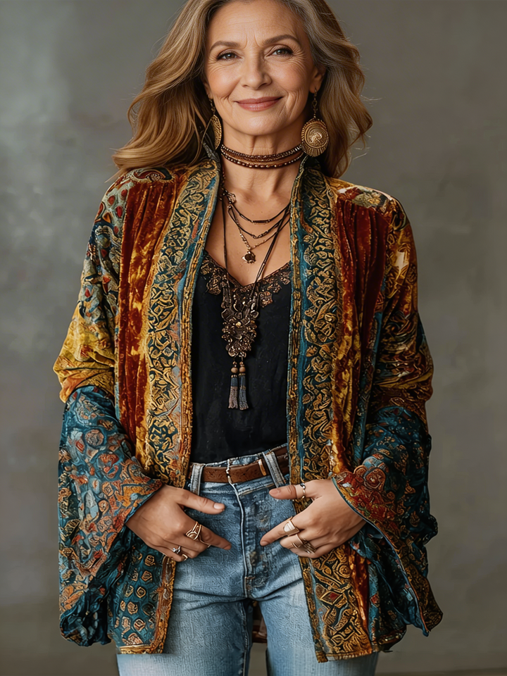Women's Stylish Velvet-Touch Bohemian Cardigan