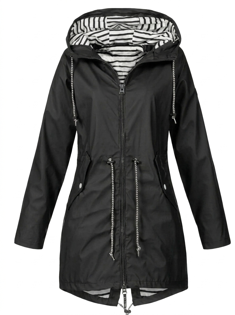 Manteau utilitaire à capuche, cordon de serrage et fermeture zippée pour femme