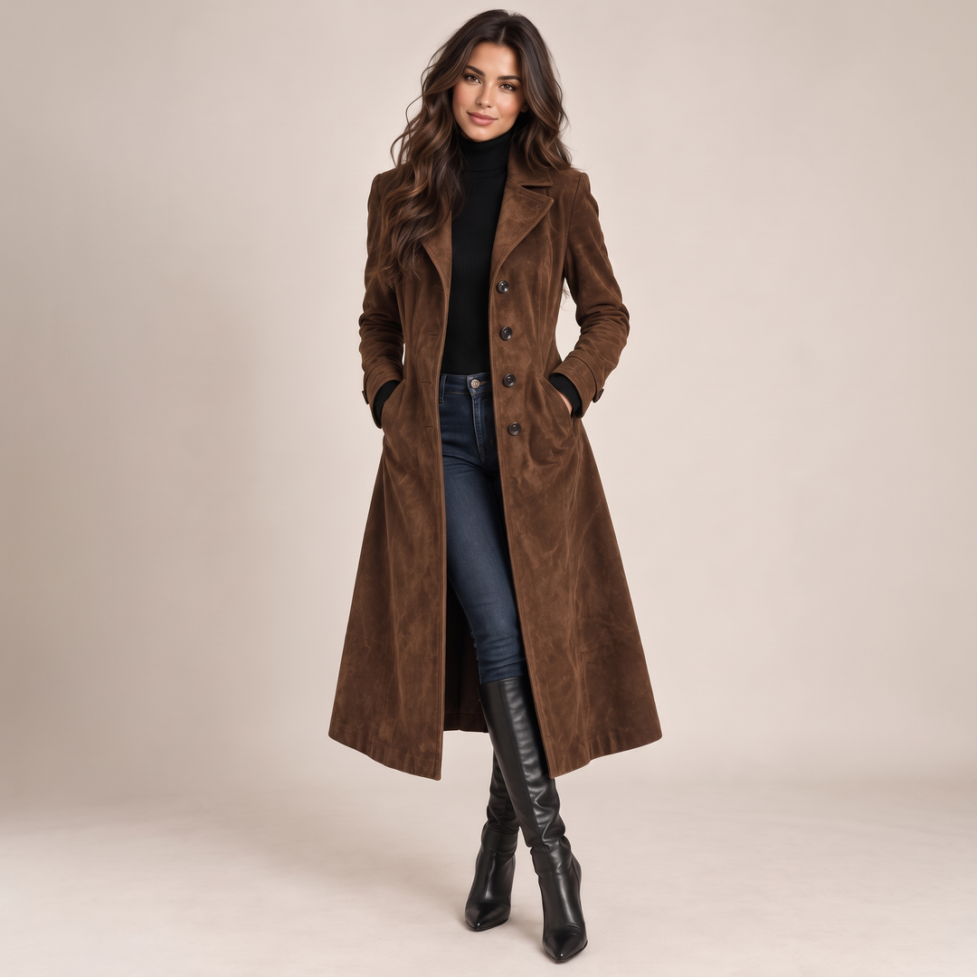 Long trench-coat vintage en daim pour femme