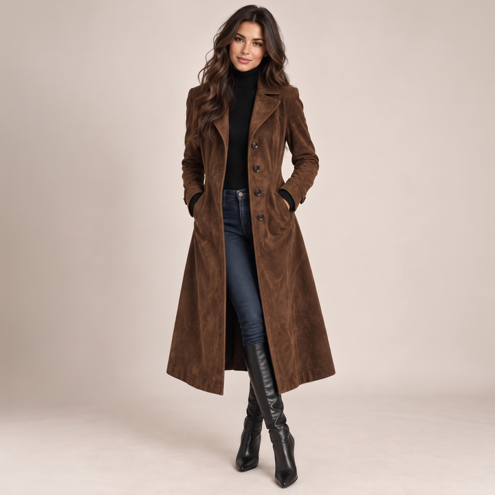 Long trench-coat vintage en daim pour femme