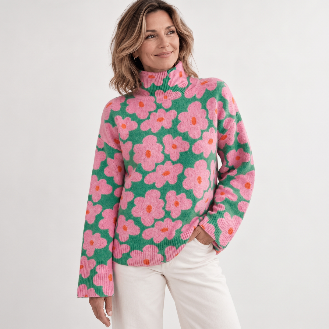 Pull en maille à motifs floraux pour femme