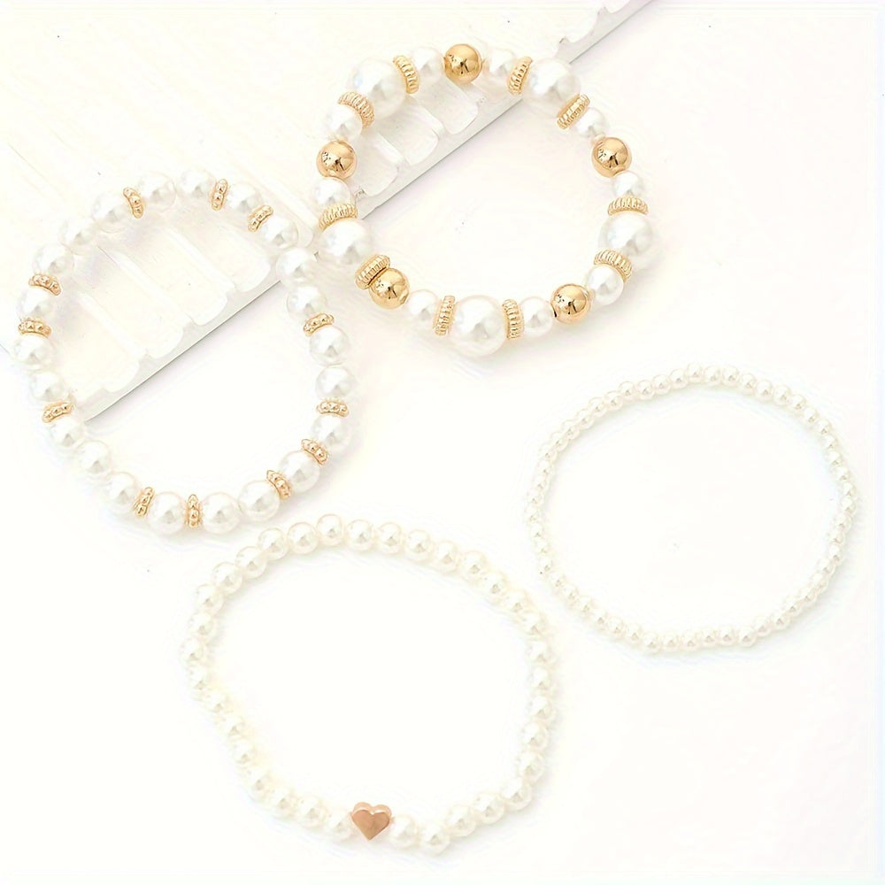 Bette | Women's Elegant Faux Pearl and Gold Accent Bracelet Set-Metro Lane Plaza