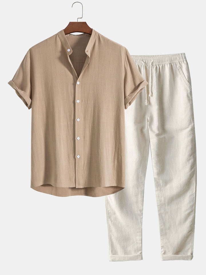 Men's Grandad Collar Button-Down Shirt