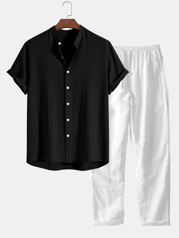 Men's Grandad Collar Button-Down Shirt