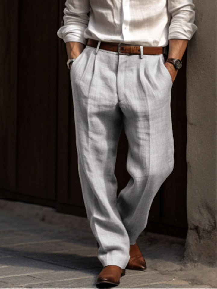 Men's Light Pleated Cotton Trousers-Metro Lane Plaza