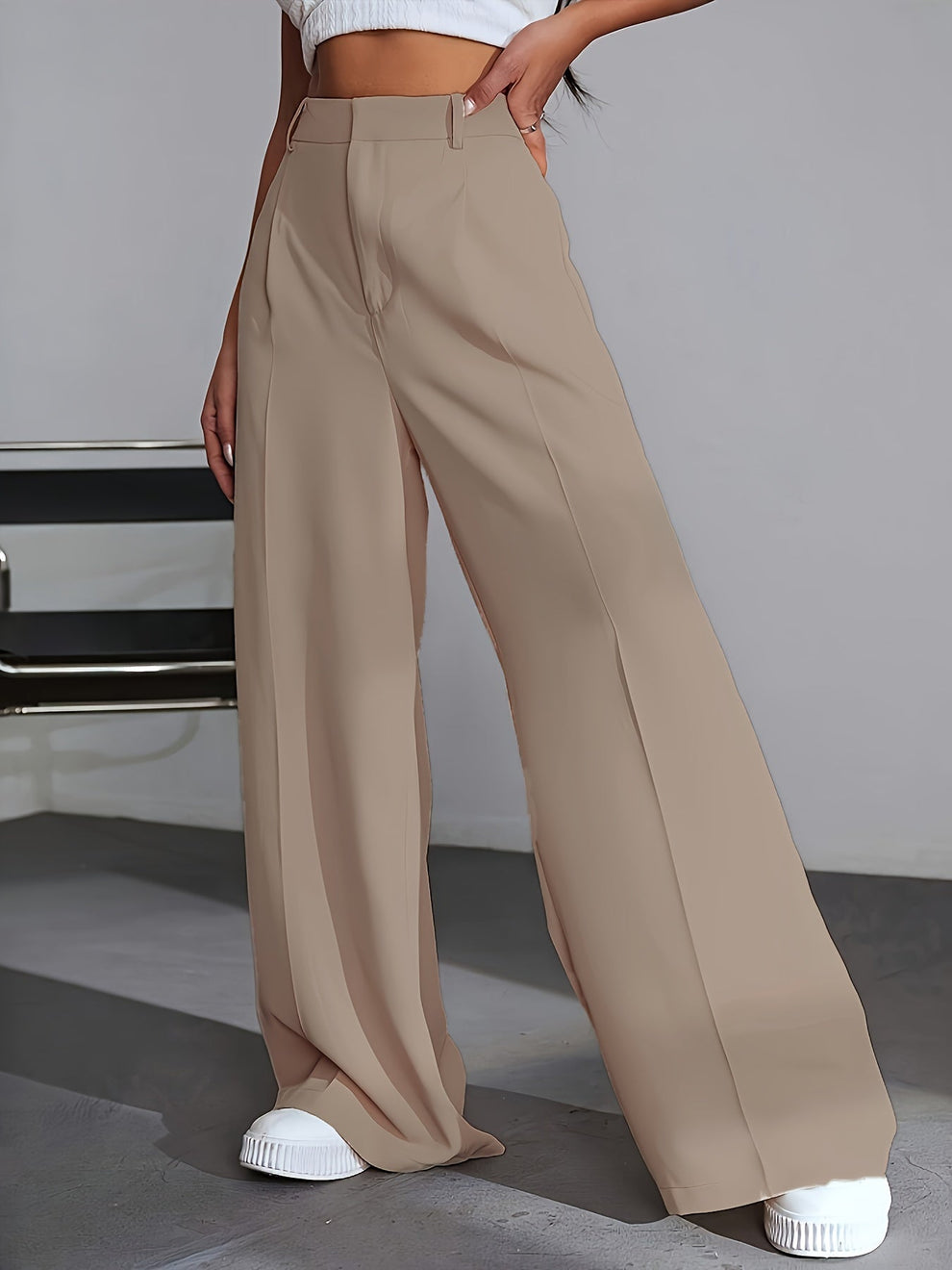 Iara | Women's High Waist Wide Leg Trousers-Metro Lane Plaza