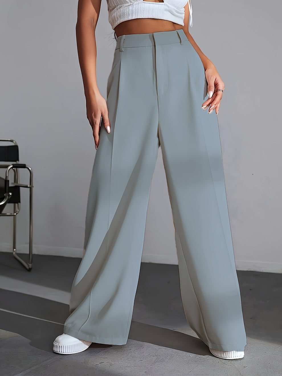 Iara | Women's High Waist Wide Leg Trousers-Metro Lane Plaza
