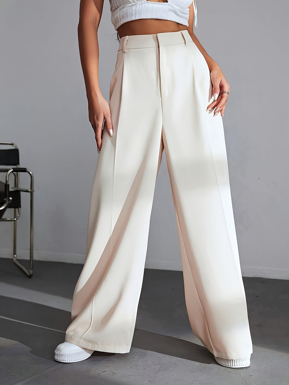Iara | Women's High Waist Wide Leg Trousers-Metro Lane Plaza