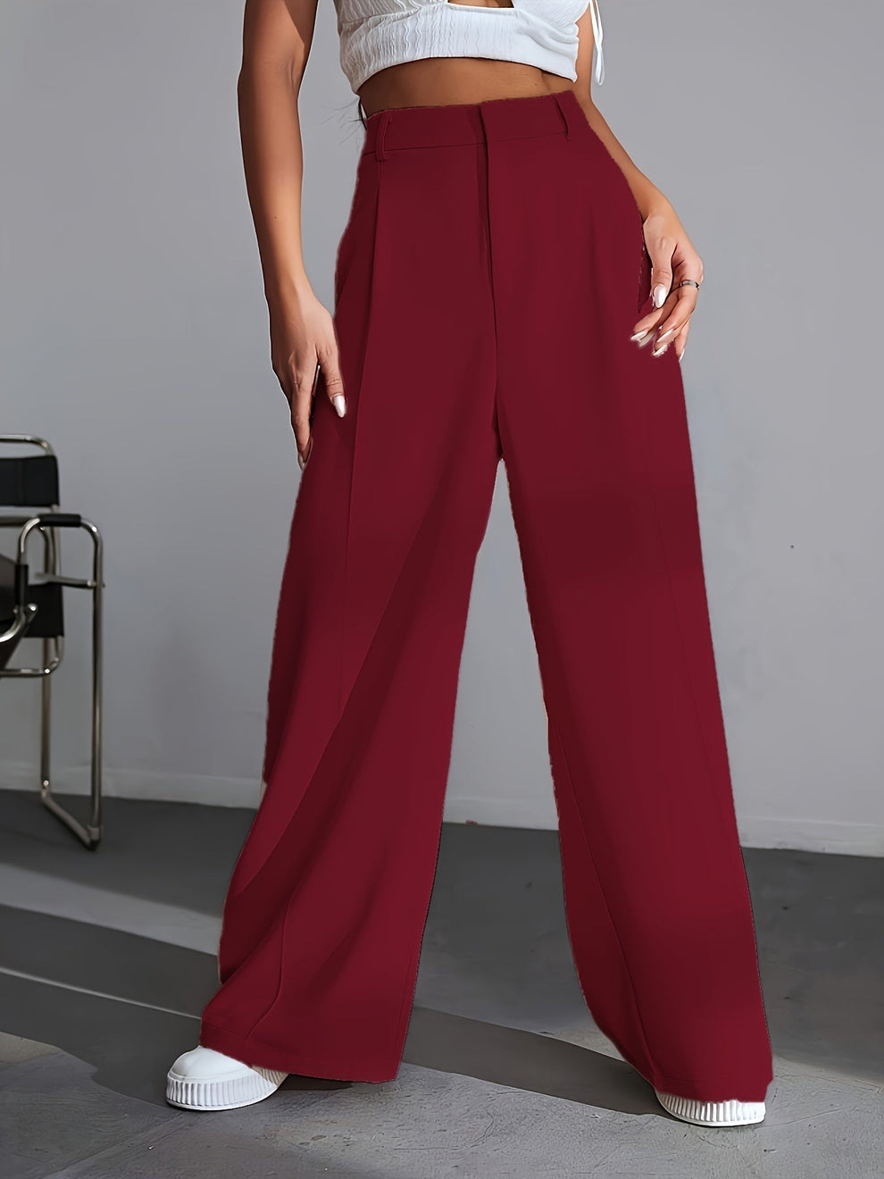 Iara | Women's High Waist Wide Leg Trousers-Metro Lane Plaza