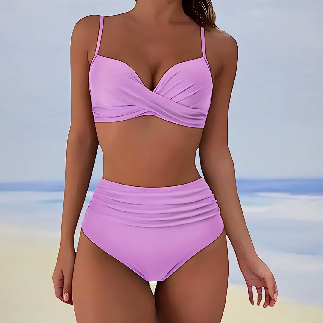 Emma | Women's High-Waisted Bikini with Twisted Top-Metro Lane Plaza