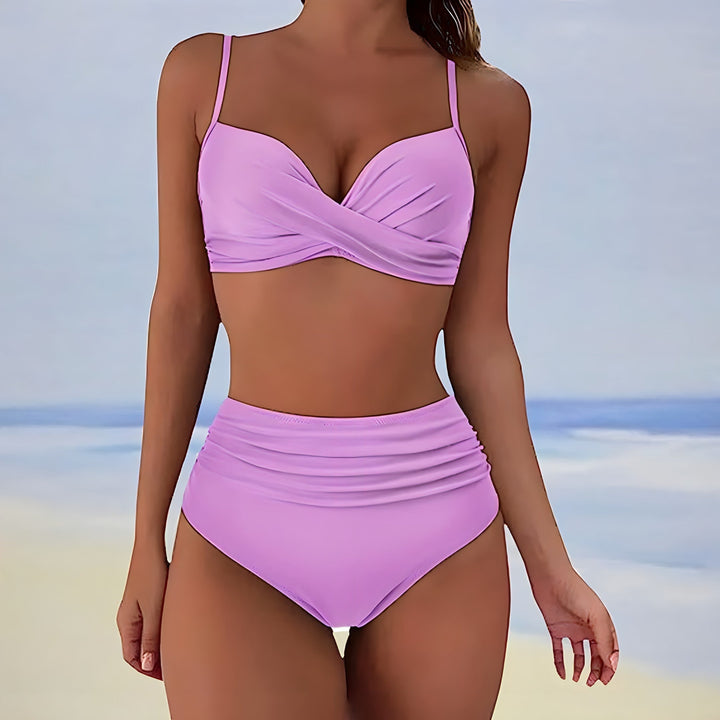 Emma | Women's High-Waisted Bikini with Twisted Top-Metro Lane Plaza