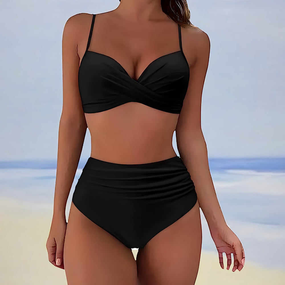 Emma | Women's High-Waisted Bikini with Twisted Top-Metro Lane Plaza