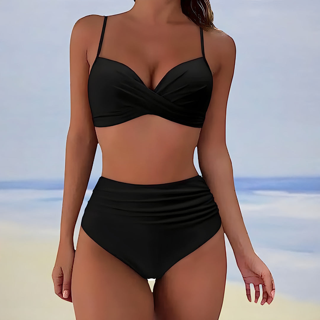Emma | Women's High-Waisted Bikini with Twisted Top-Metro Lane Plaza