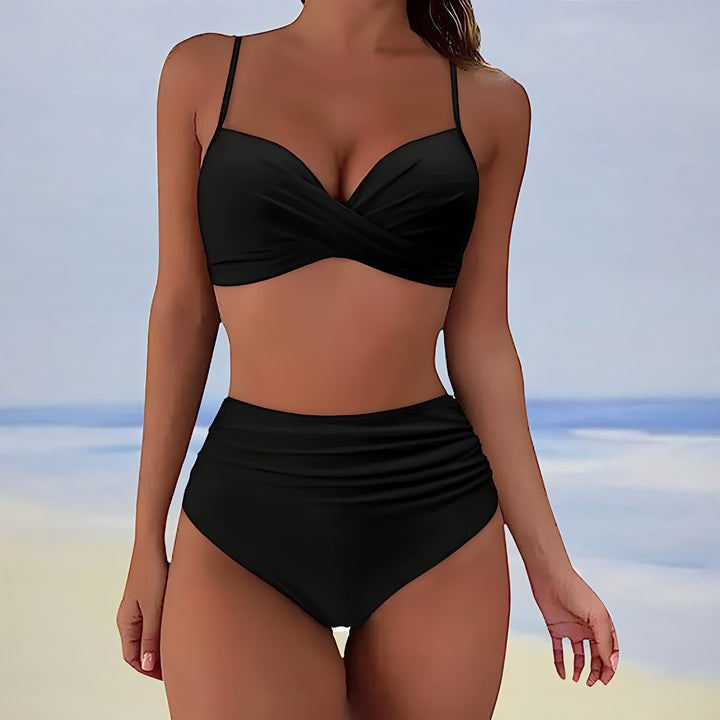 Emma | Women's High-Waisted Bikini with Twisted Top-Metro Lane Plaza