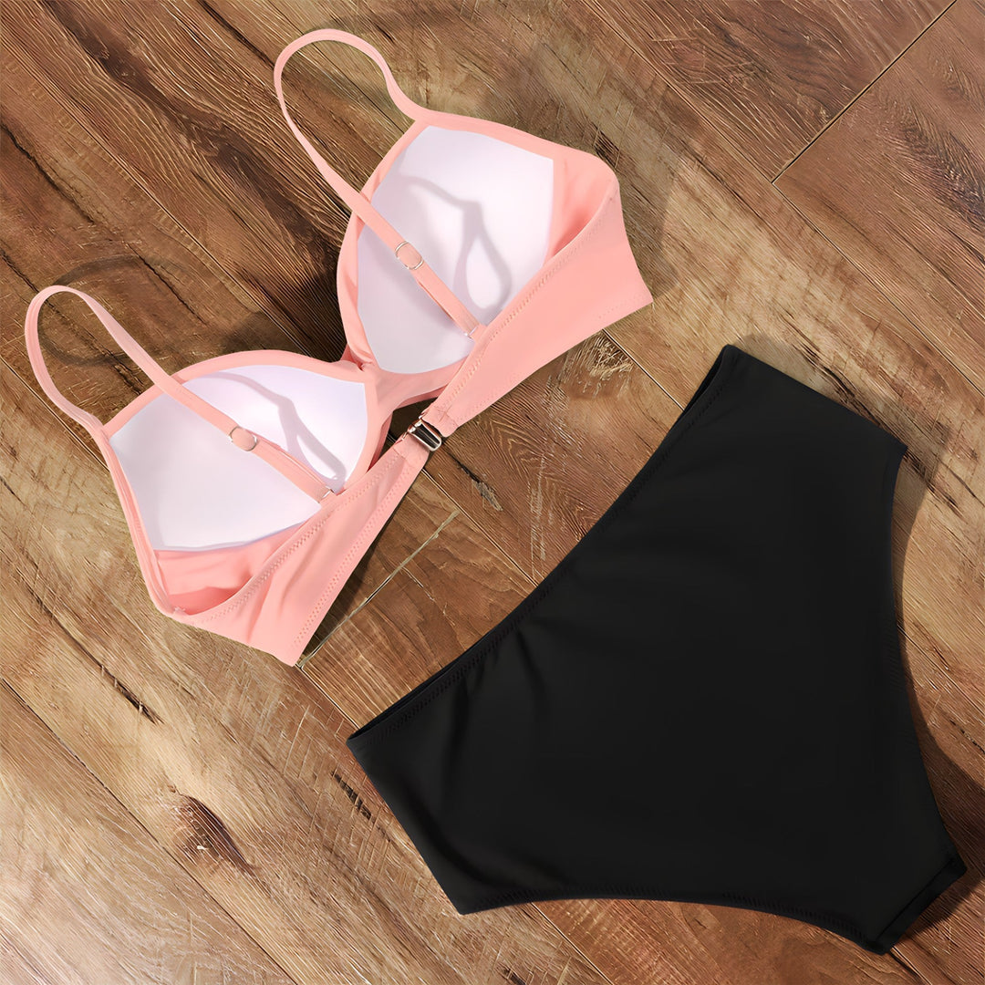 Emma | Women's High-Waisted Bikini with Twisted Top-Metro Lane Plaza