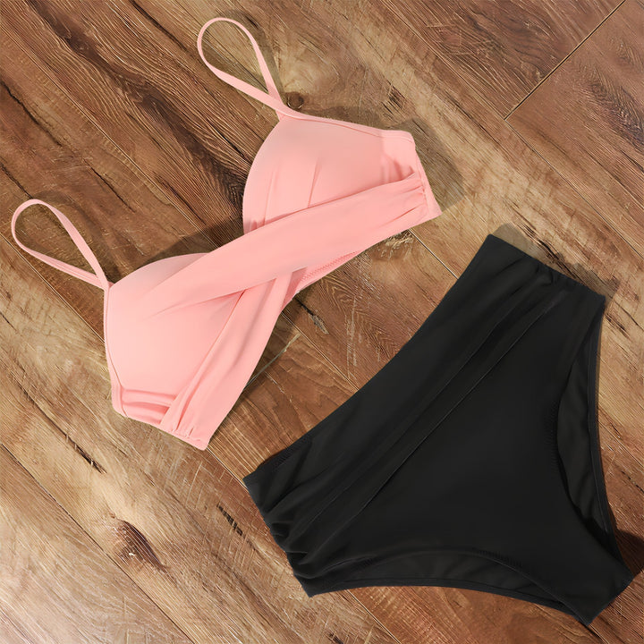 Emma | Women's High-Waisted Bikini with Twisted Top-Metro Lane Plaza