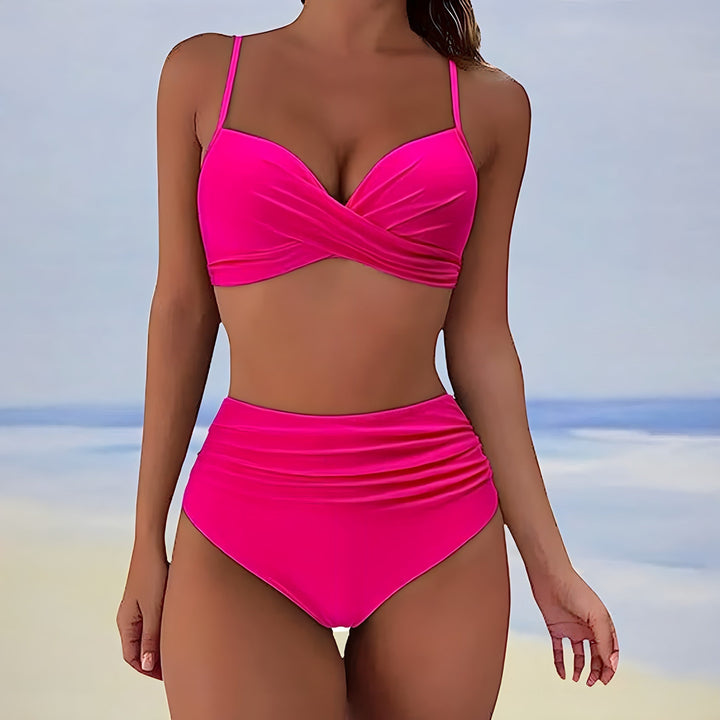 Emma | Women's High-Waisted Bikini with Twisted Top-Metro Lane Plaza