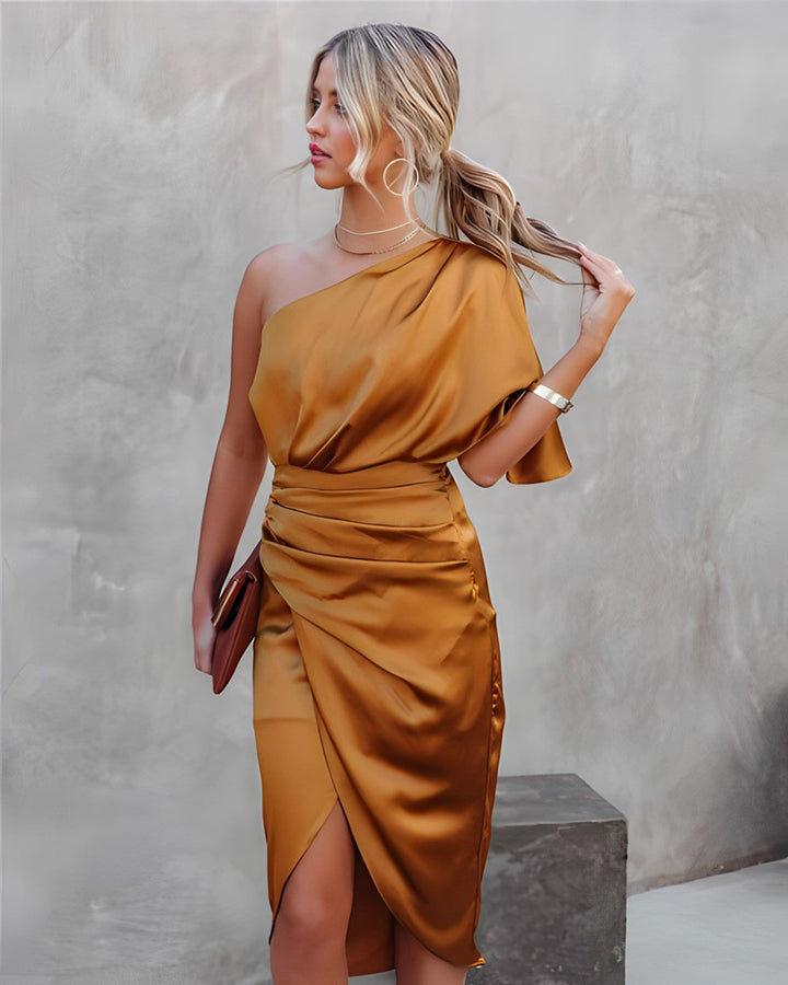 Women's Elegant Silk Evening Dress-Metro Lane Plaza