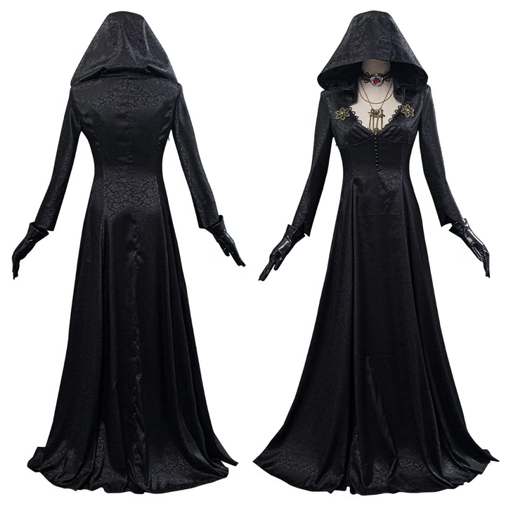 Women's Vampire Lady Cosplay Costume with Jacquard Coat and Satin Dress