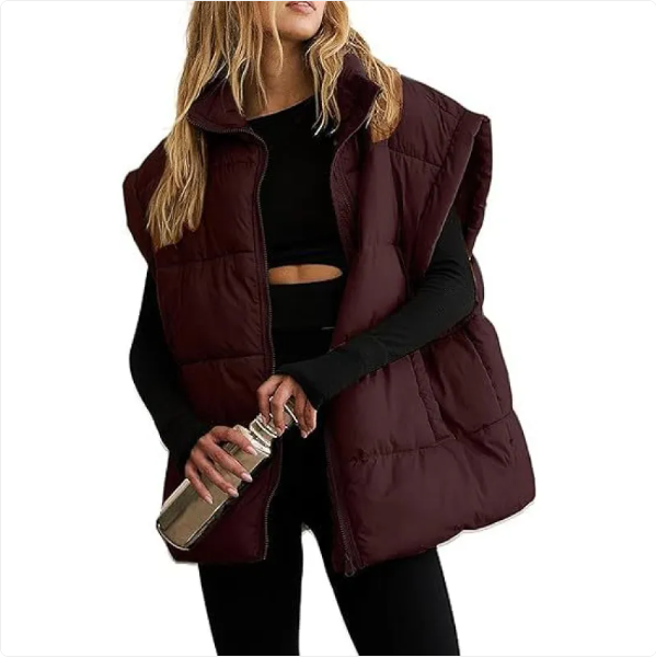 Women's Quilted Sleeveless Gilet with Zipper and Pockets