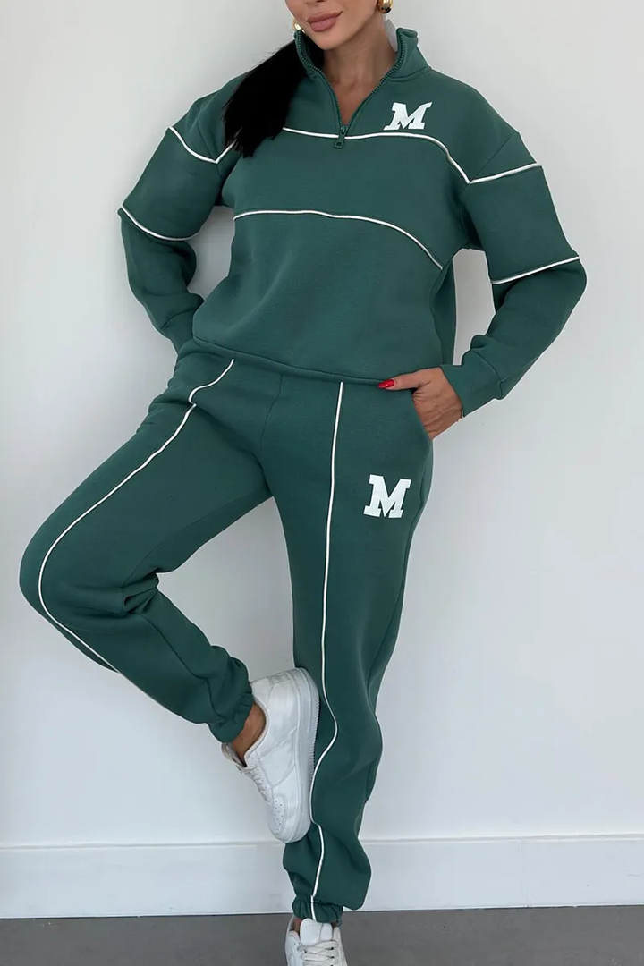 Megan | Women's Varsity Style Training Tracksuit with Half Zipper-Metro Lane Plaza