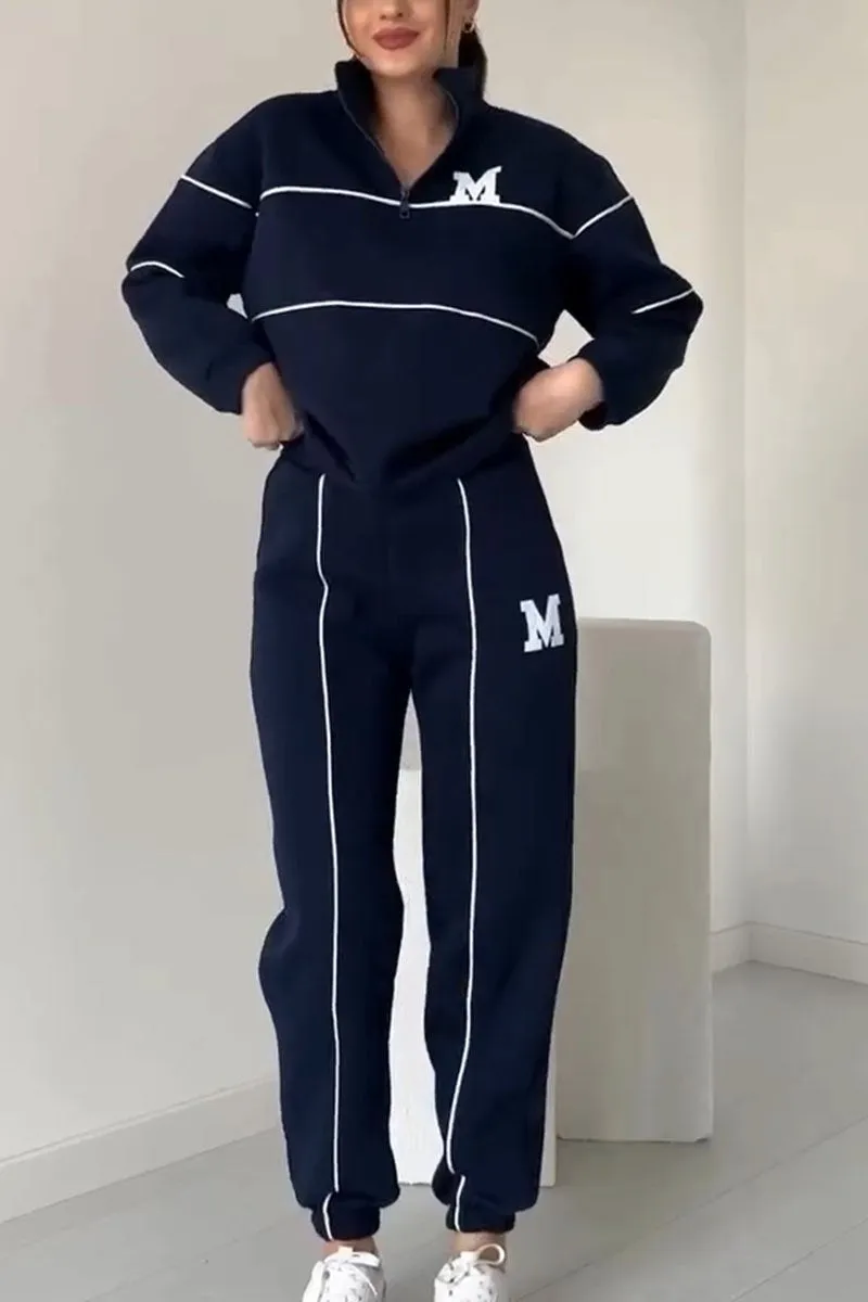 Megan | Women's Varsity Style Training Tracksuit with Half Zipper-Metro Lane Plaza