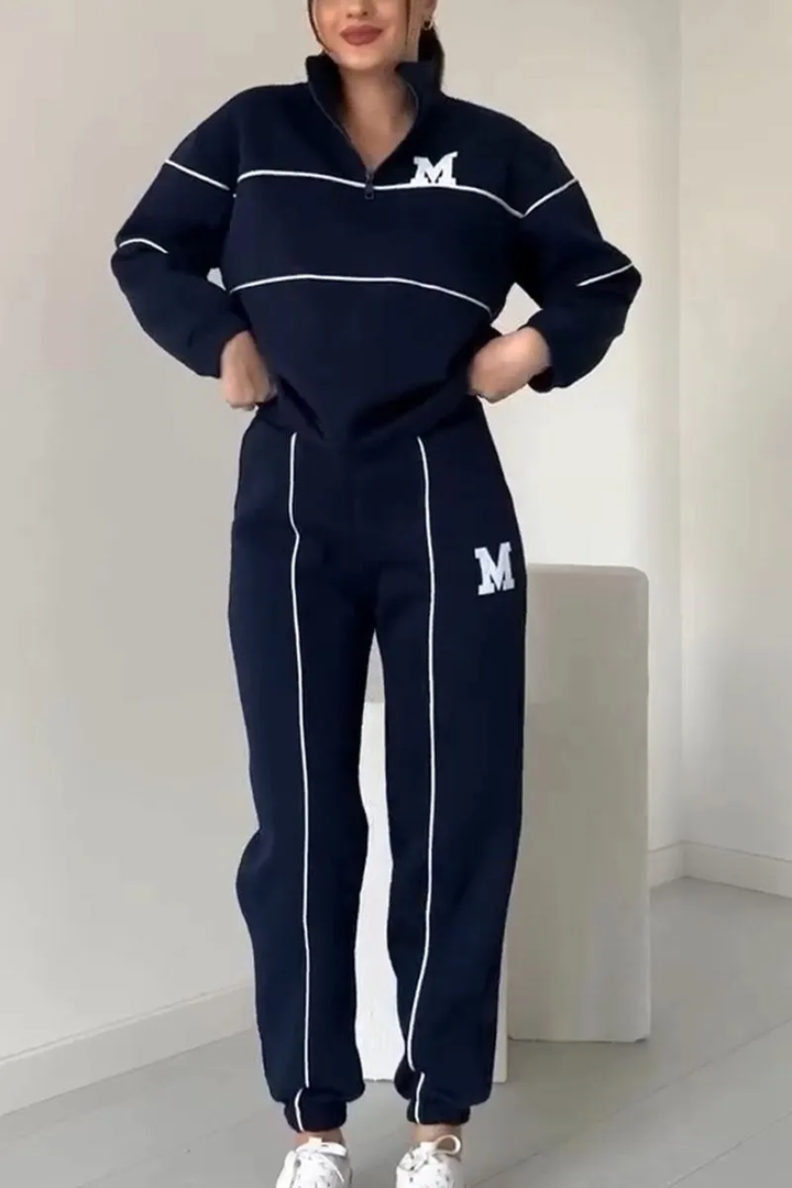 Megan | Women's Varsity Style Training Tracksuit with Half Zipper-Metro Lane Plaza