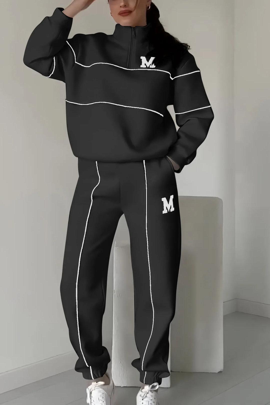 Megan | Women's Varsity Style Training Tracksuit with Half Zipper-Metro Lane Plaza