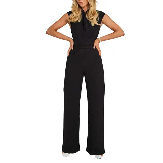 Sophia | Women's Elegant V-Neck Jumpsuit-Metro Lane Plaza