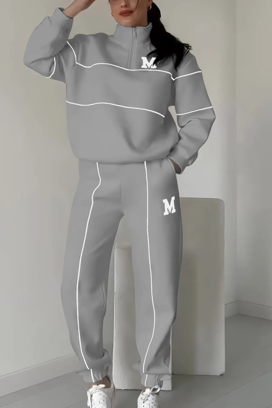 Megan | Women's Varsity Style Training Tracksuit with Half Zipper-Metro Lane Plaza