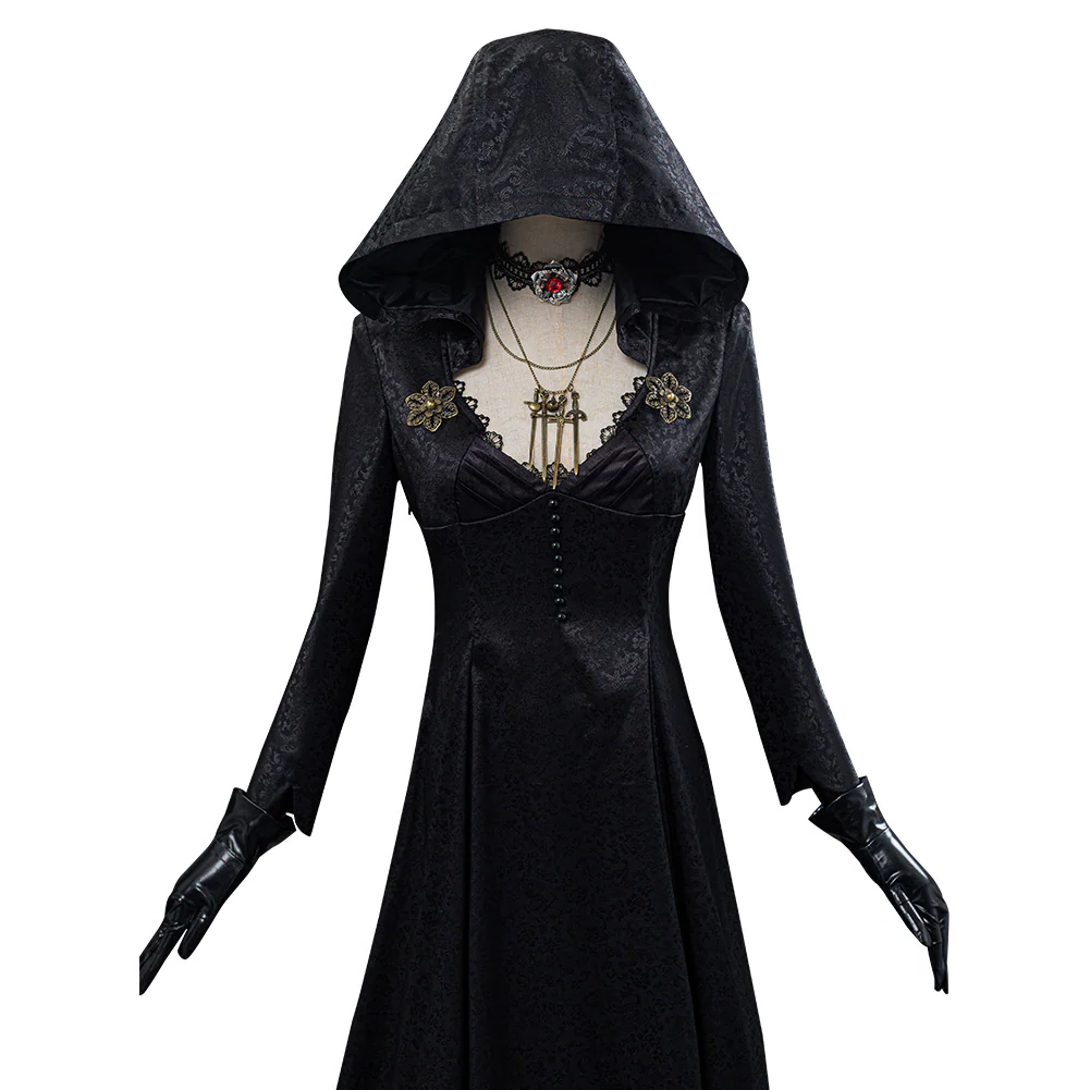 Women's Vampire Lady Cosplay Costume with Jacquard Coat and Satin Dress