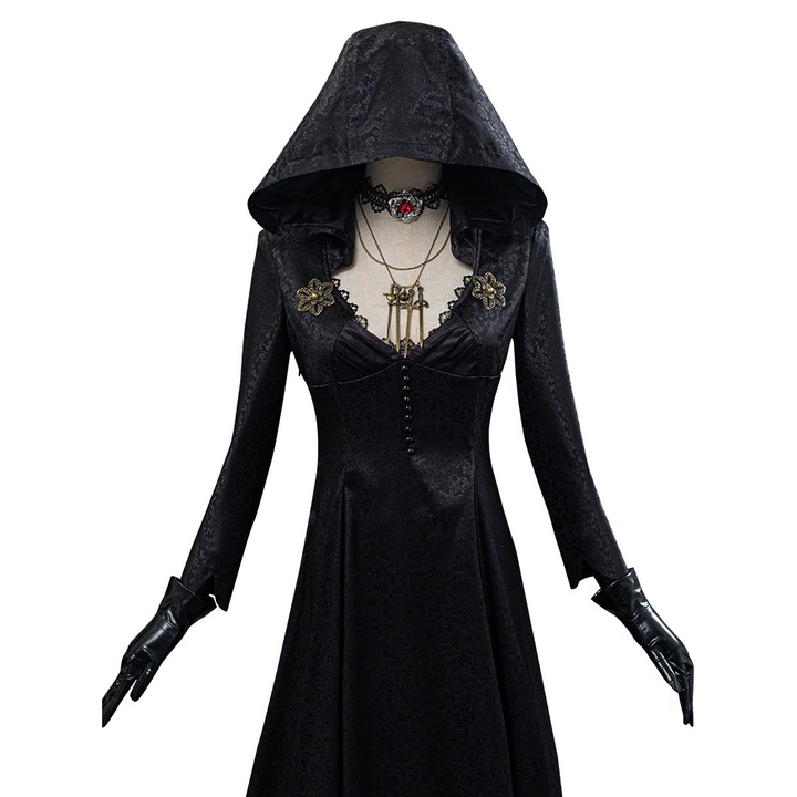 Women's Vampire Lady Cosplay Costume with Jacquard Coat and Satin Dress