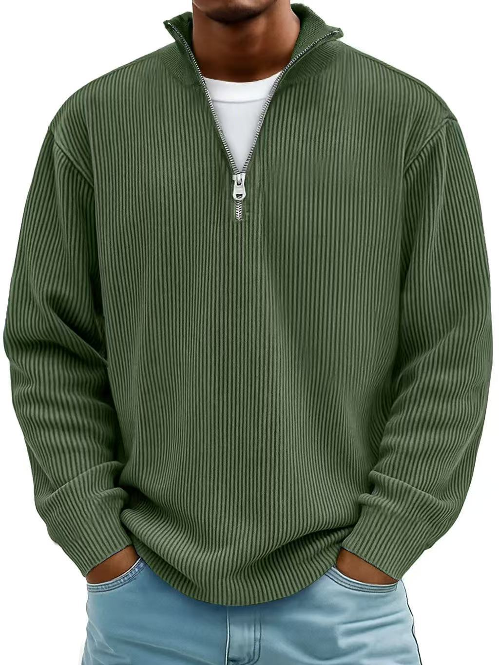 Pull en maille côtelée à manches longues, demi-fermeture zippée, pour homme
