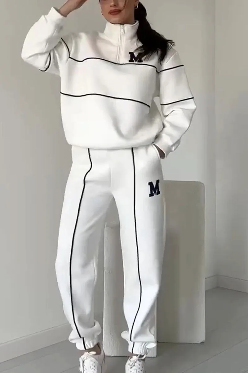 Megan | Women's Varsity Style Training Tracksuit with Half Zipper-Metro Lane Plaza