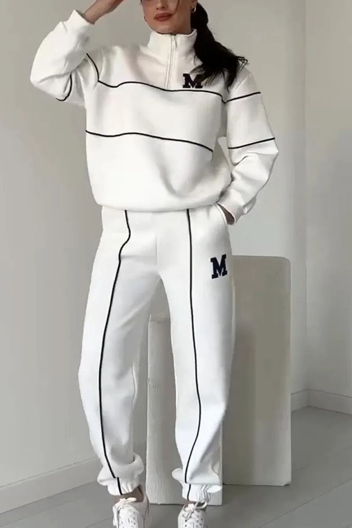 Megan | Women's Varsity Style Training Tracksuit with Half Zipper-Metro Lane Plaza