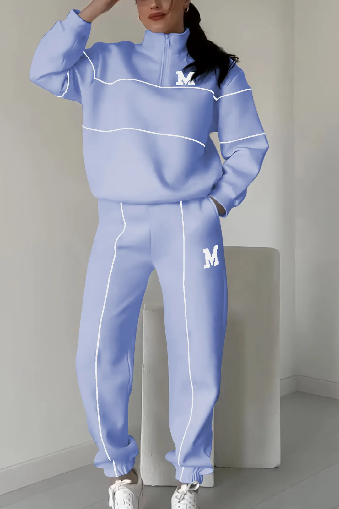 Megan | Women's Varsity Style Training Tracksuit with Half Zipper-Metro Lane Plaza