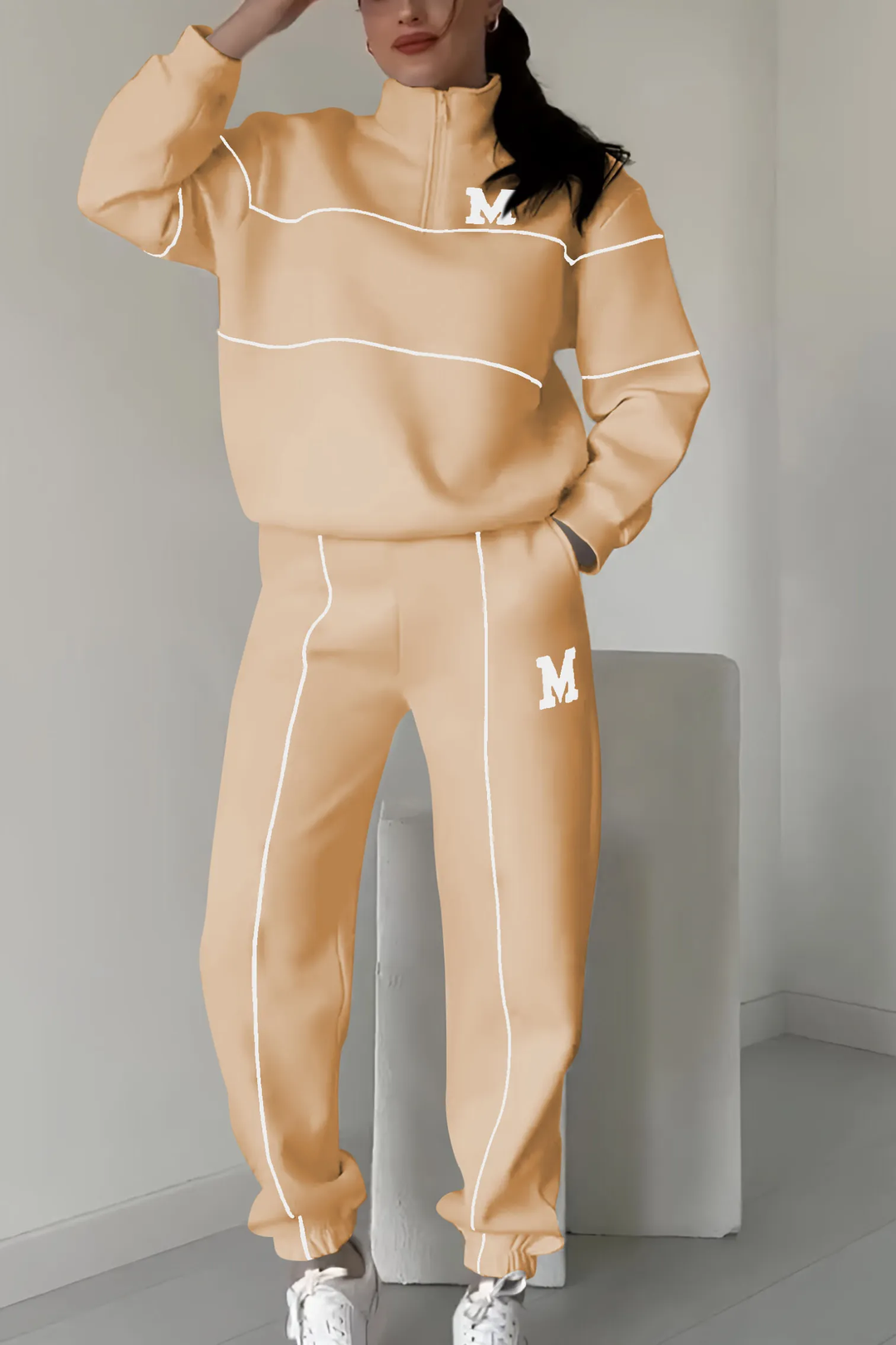 Megan | Women's Varsity Style Training Tracksuit with Half Zipper-Metro Lane Plaza