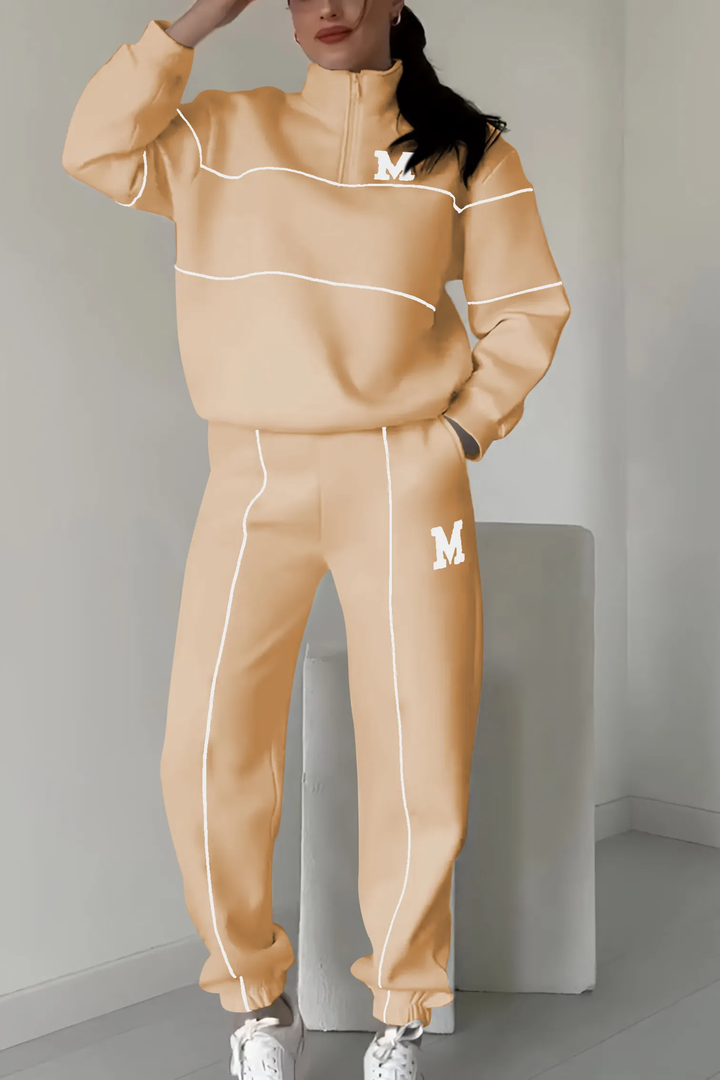 Megan | Women's Varsity Style Training Tracksuit with Half Zipper-Metro Lane Plaza