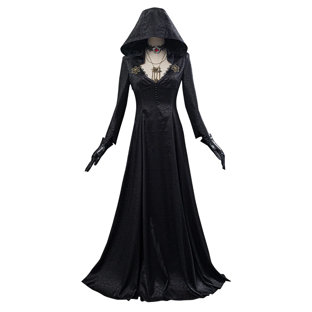 Women's Vampire Lady Cosplay Costume with Jacquard Coat and Satin Dress