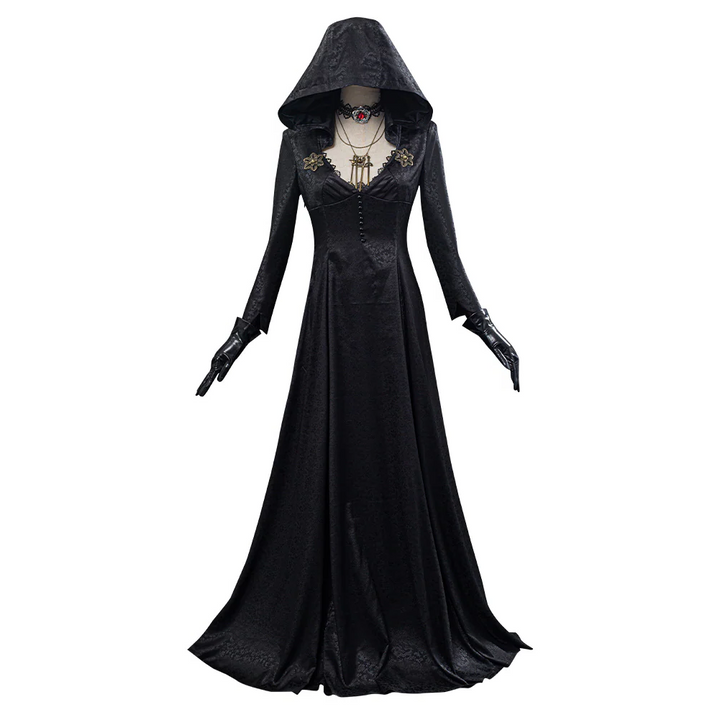 Women's Vampire Lady Cosplay Costume with Jacquard Coat and Satin Dress