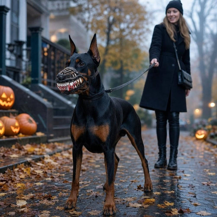Rode Halloween-hondenmuilkorf met tanden - horrorgriezelmasker met ademend ontwerp