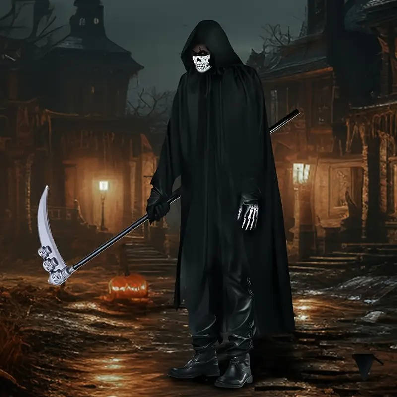 Costume da Tristo Mietitore con occhi luminosi e guanti da scheletro