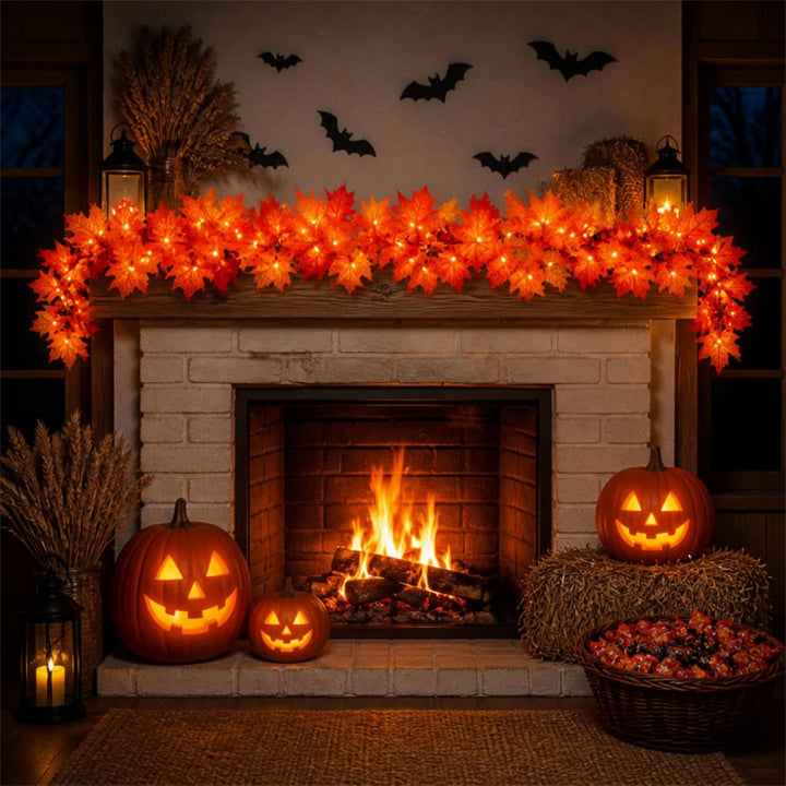 Ghirlanda autunnale da 9FT con 50 luci arancioni per decorazioni di Halloween