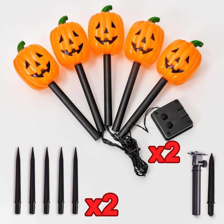 Women's 10 Pack Waterproof Solar Pumpkin Stake Lights for Halloween Decor