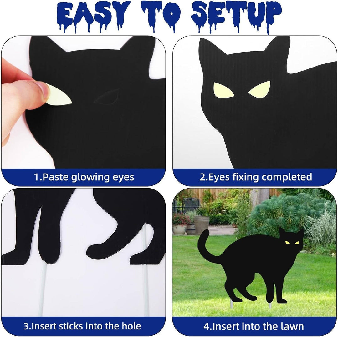Women's 6 Pack Halloween Black Cat Lawn Signs with Glow-in-the-Dark Eyes