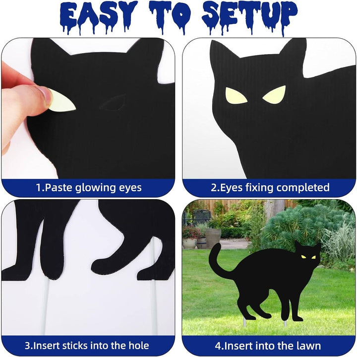 Women's 6 Pack Halloween Black Cat Lawn Signs with Glow-in-the-Dark Eyes