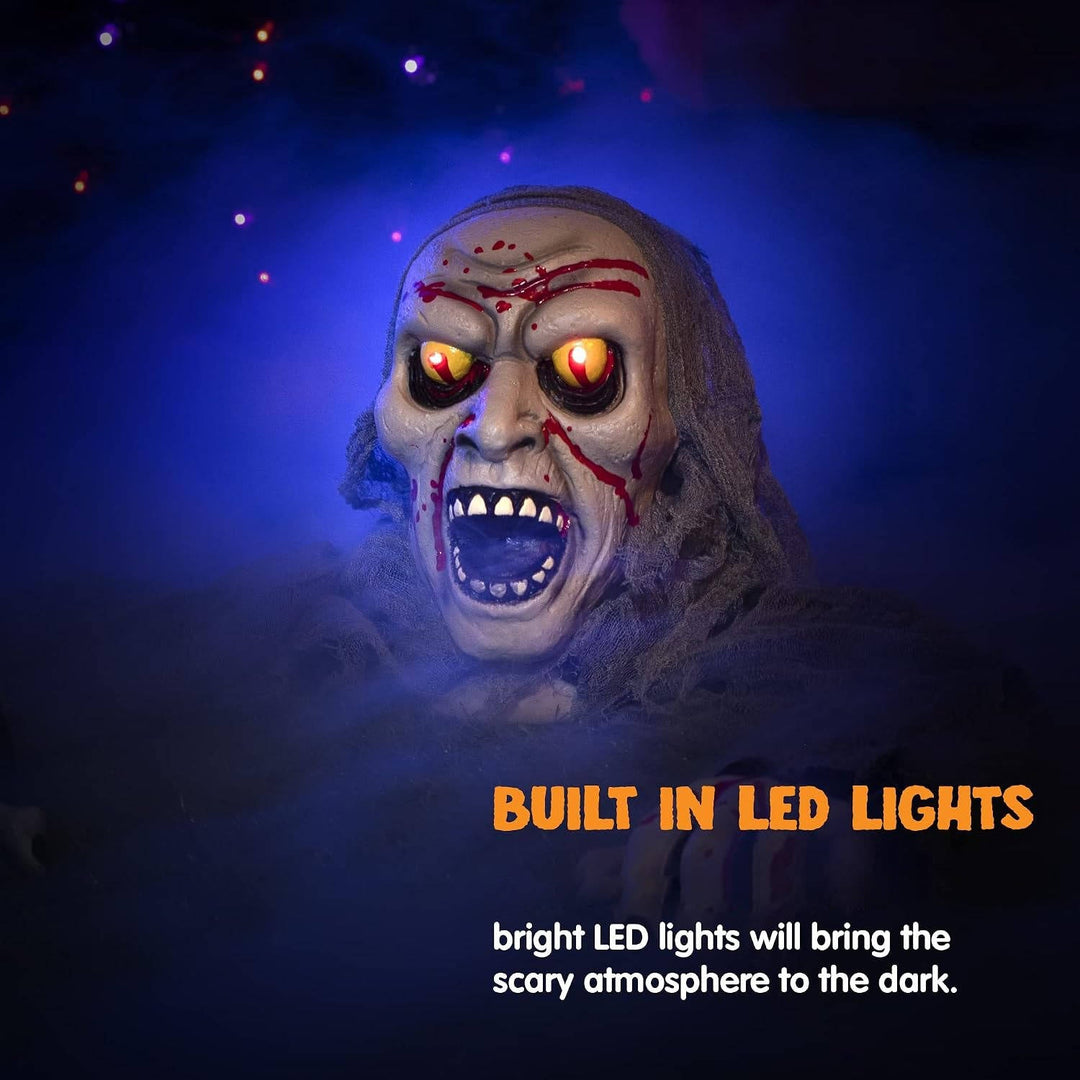 Figura de zombi que emerge del suelo para Halloween, con ojos iluminados y sonido, para mujer